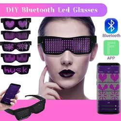 Led Party Glasses Multi-language USB Charger Flashing Luminous Eyewear Holiday Party Sunglasses App Control and 10 Kinds of Mode