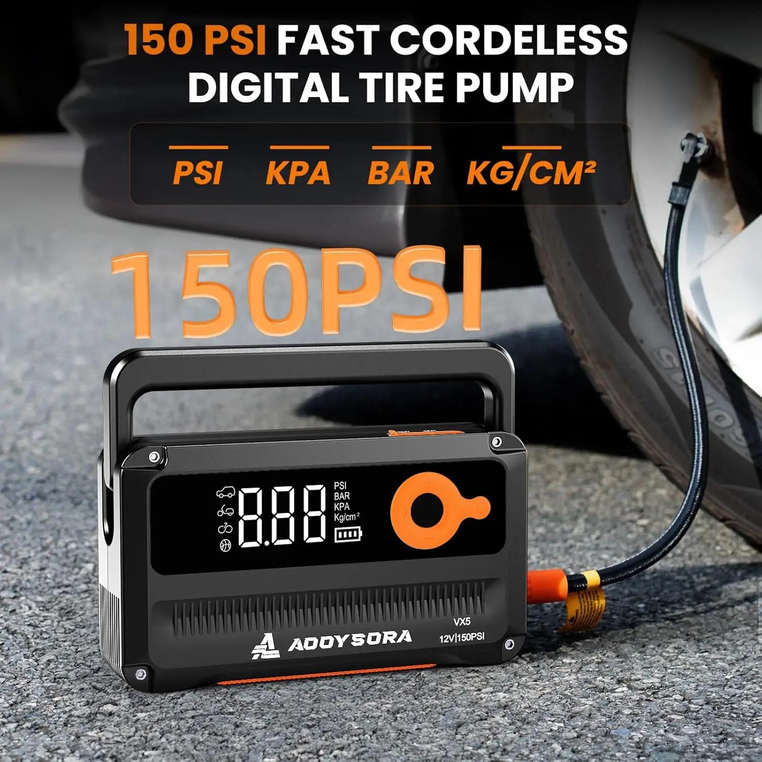 9-in-1 6000A Car Jump Starter 26800mAh with Air Compressor, 150PSI, Auto-Shutoff, Flashlight & Cables