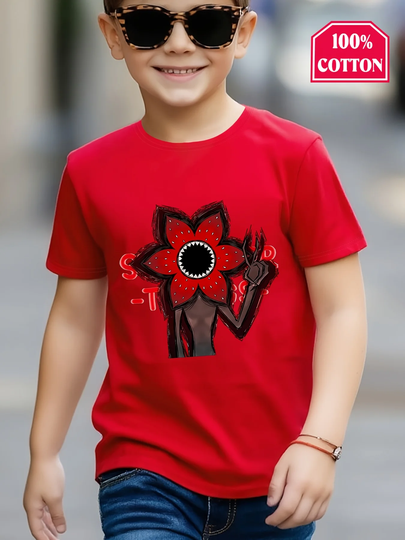 

Футболка с принтом американского телесериалов, футболка из чистого хлопка с круглым вырезом на весну/лето, уличная одежда, которую могут носить фанаты кино и телевидения.