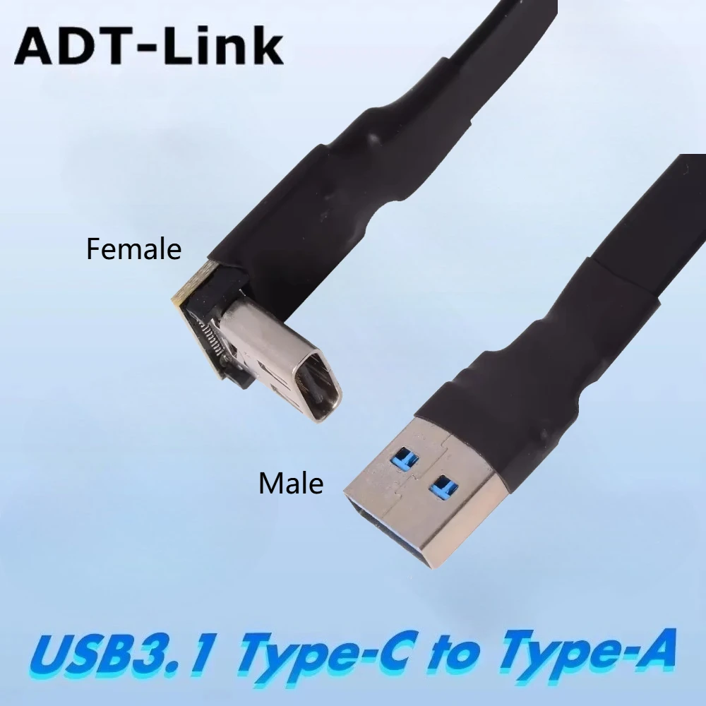 USB-C Type C Female UP Down Angled 90 Degree to USB 3.1 USB-A Male Elbow Data Cable USB Type-C FPV Flat Cable 10Gbps Aerial Cord