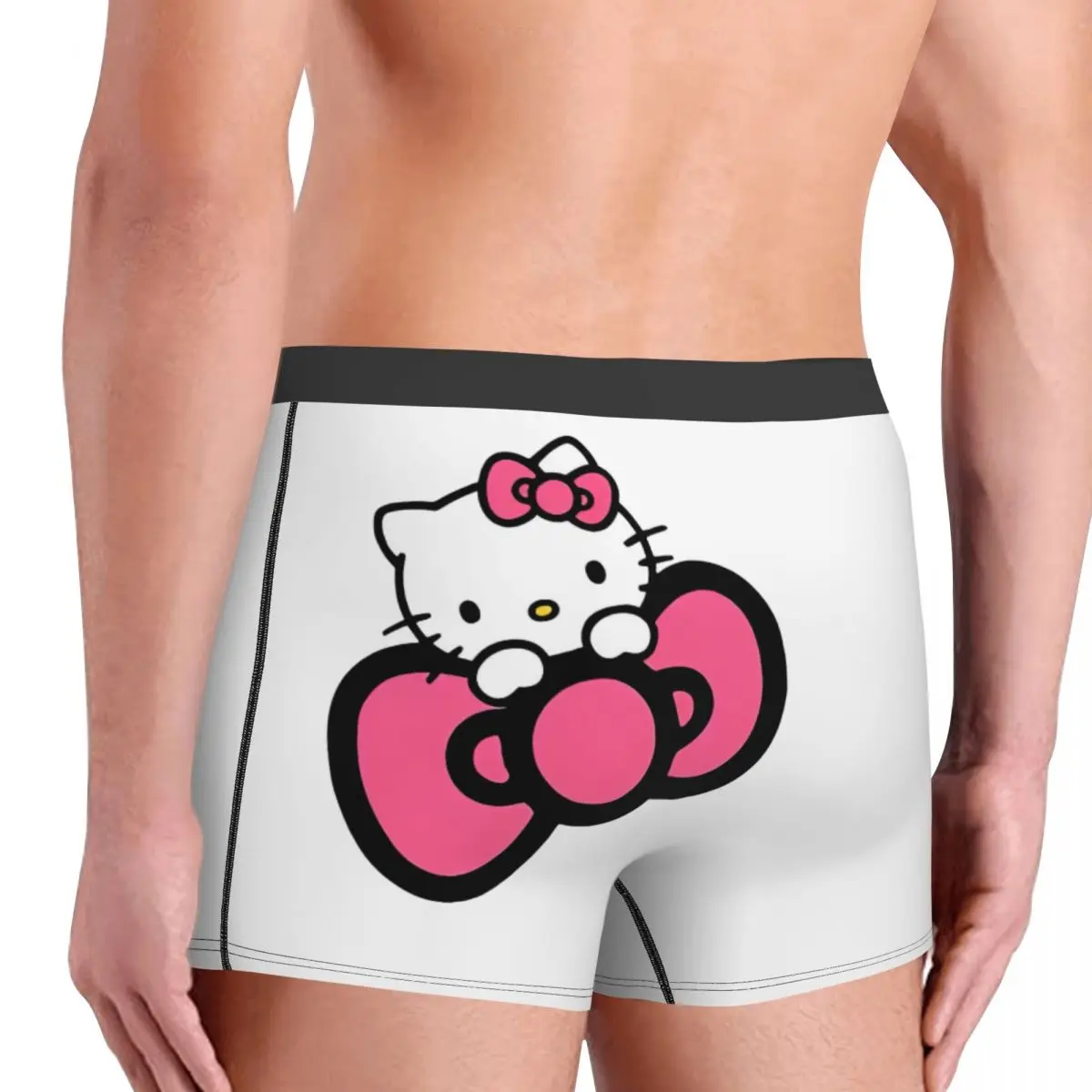 Men Cute Pink Hello Kitty Hold Bowknot Boxers Funny Gifts Underwear Shorts Men\'s Boxer Briefs Quilt Underpants Ultra Soft