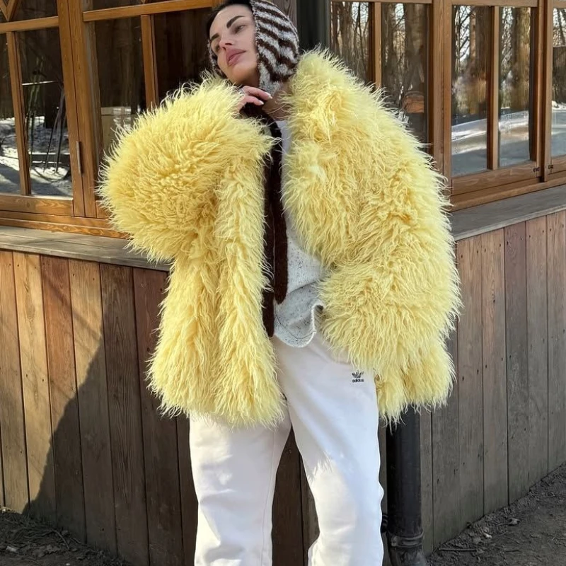 TARUXY Fashion Faux Fur Plush Coat Women's Elegant Solid Lapel Long-Sleeved Warm Coat Winter New Birthday Party Outfits Female