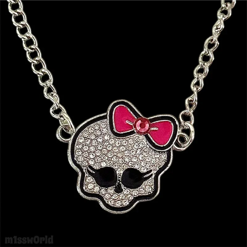 Halloween Skeleton Necklace Fashion Punk Gothic Cute Pink Bow-Knot Skeleton Pendant Necklace Jewelry Christmas Gifts