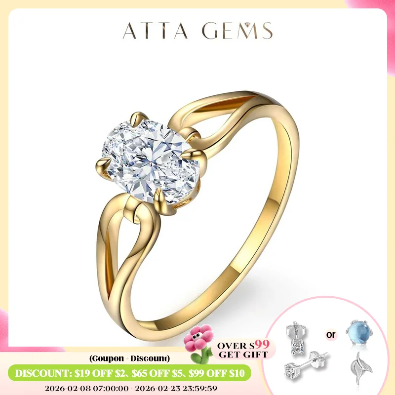 

ATTAGEMS Oval Cut D Color/VVS1 Moissanite Ring Solid 18K 14K 10K Yellow Gold Rings for Women Men Anniversary Party Fine Jewelry