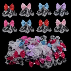 10pcs/lot Lace Polyester Bows Polka Dot Colored Bowknot Flower For DIY Handcrafts Kid's Headwear Clothing Decoration Accessories
