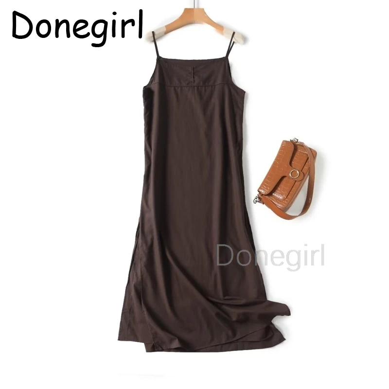 

Donegirl Women 2024 Summer New Fashion Sleeveless Casual Party Sling Dress Chic Side Slit Slim Beach Dress Vestidos Mujer