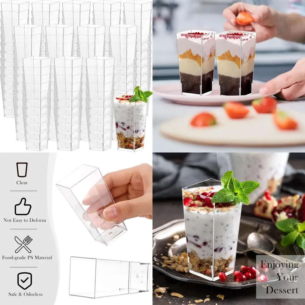 

3 oz Clear Plastic Mini Dessert Cups - Perfect for Cheesecake Shooters, Mousse, Appetizers, and More