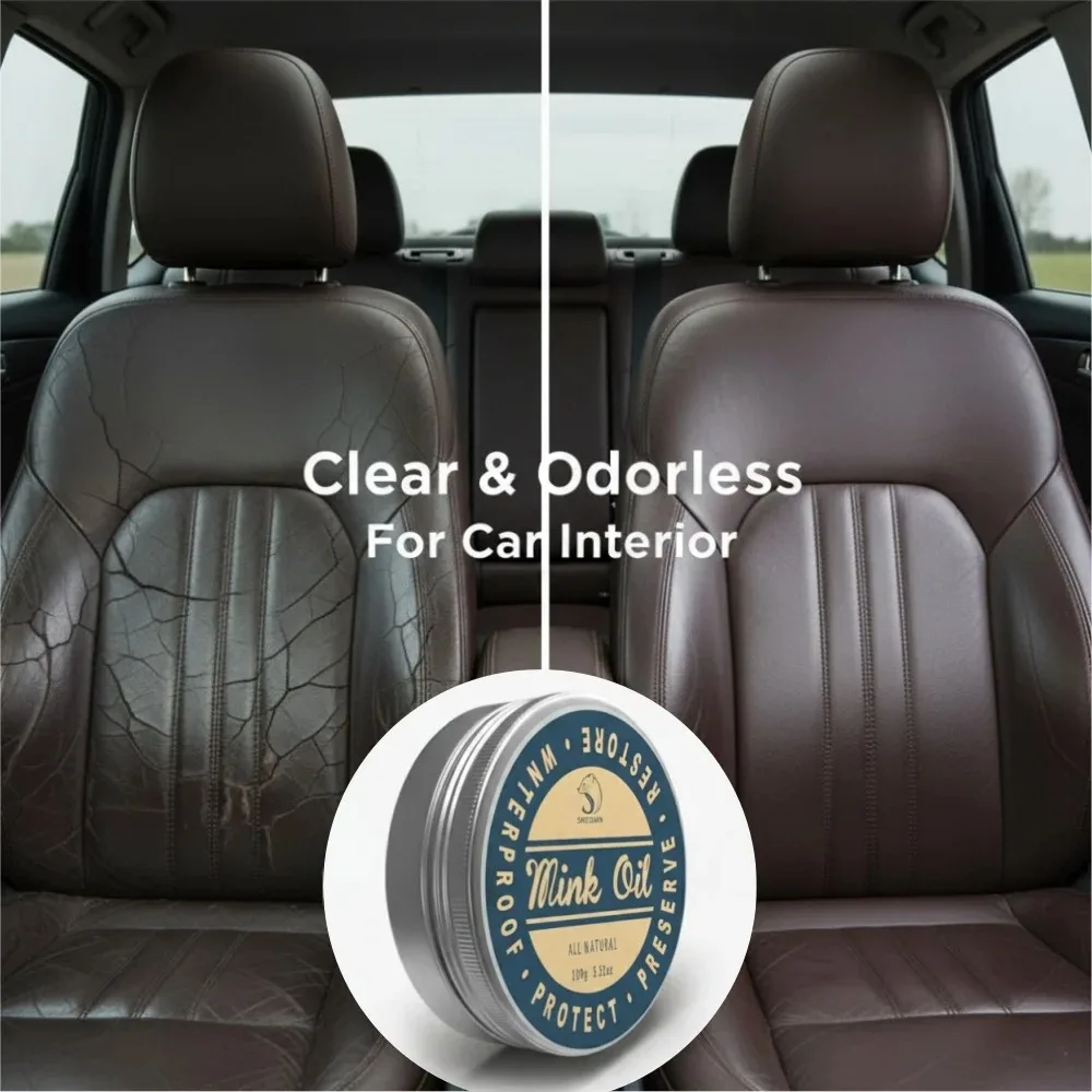 Leather Conditioner Balm – Clear Mink Oil for Car Seats & Interior  Transparent, Odorless Leather Care Cream