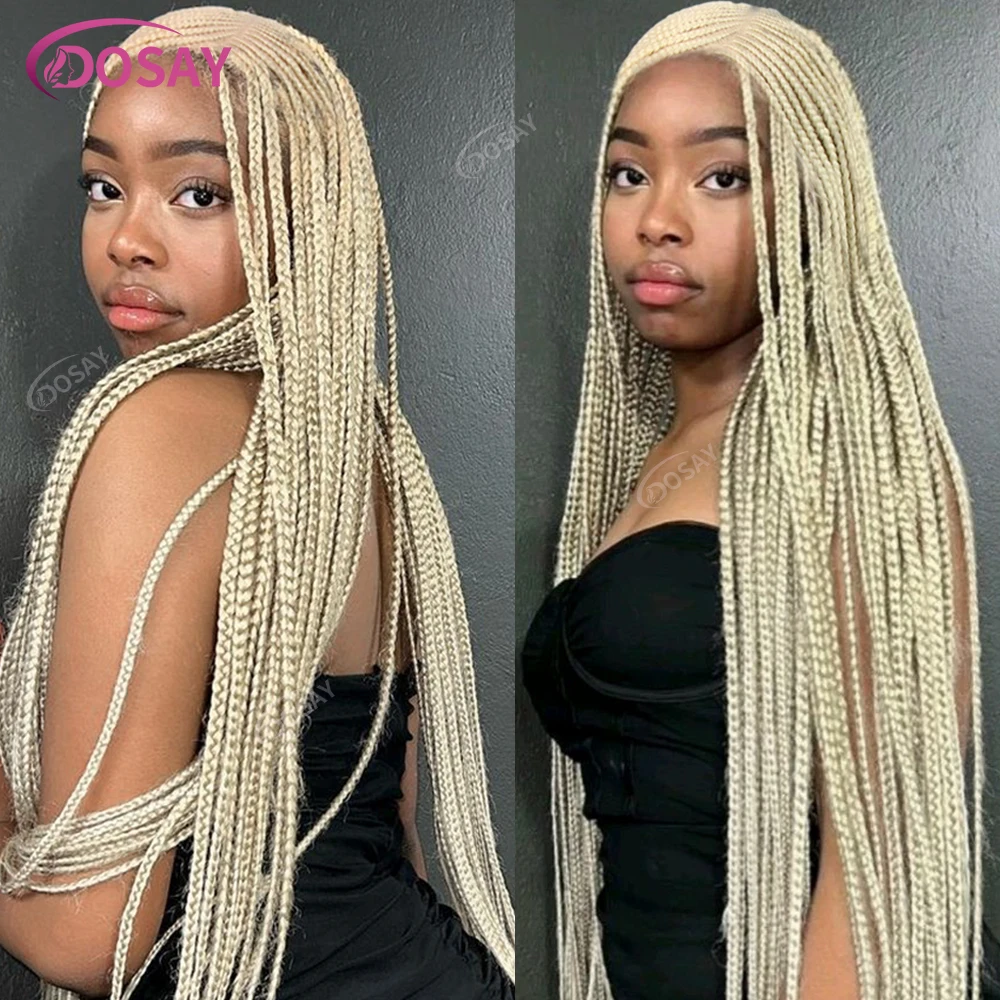 العسل شقراء كامل الدانتيل كورنو شعر مستعار مضفر للنساء السود الاصطناعية Knotless صندوق الضفائر شعر مستعار آلهة الجانب جزء شعر مستعار مضفر