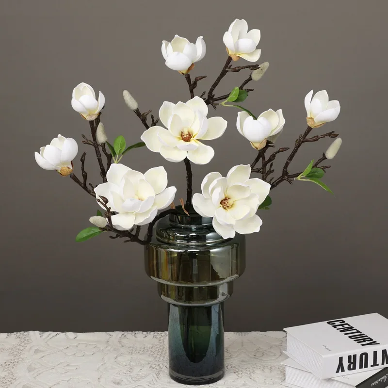 

Chinese Style Magnolia Artificial Flower, 3 Head Simulation, PU orchid, Home Decoration, Living Room, Dining Table,