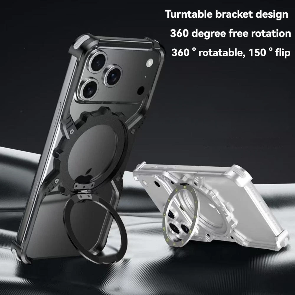 

Detachable Metal Frameless Phone Case for iPhone 17 16 Plus 15 14 Plus 13 Pro Max with Magnetic Rotating Bracket