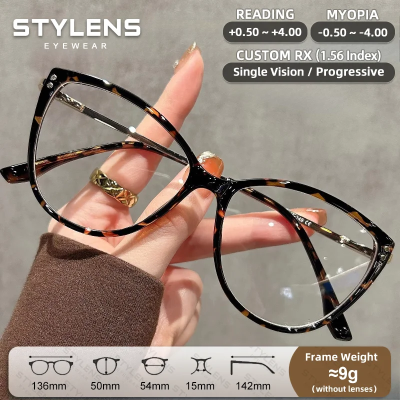 STYLENS Minimalist Cat Eye Women Reading Glasses Progressive Prescription Glasses Lady Anti Blue Ray Computer Myopia Eyeglasses