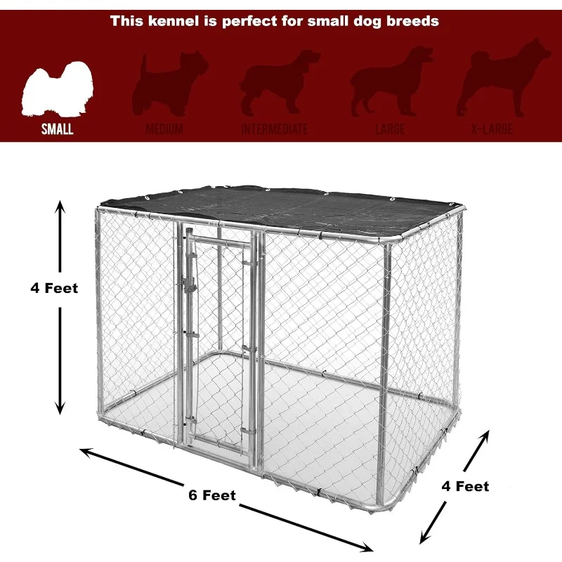 MidWest Homes For Pets Chain Link Portable Kennel with a Sunscreen, 6 by 4 by 4-Feet