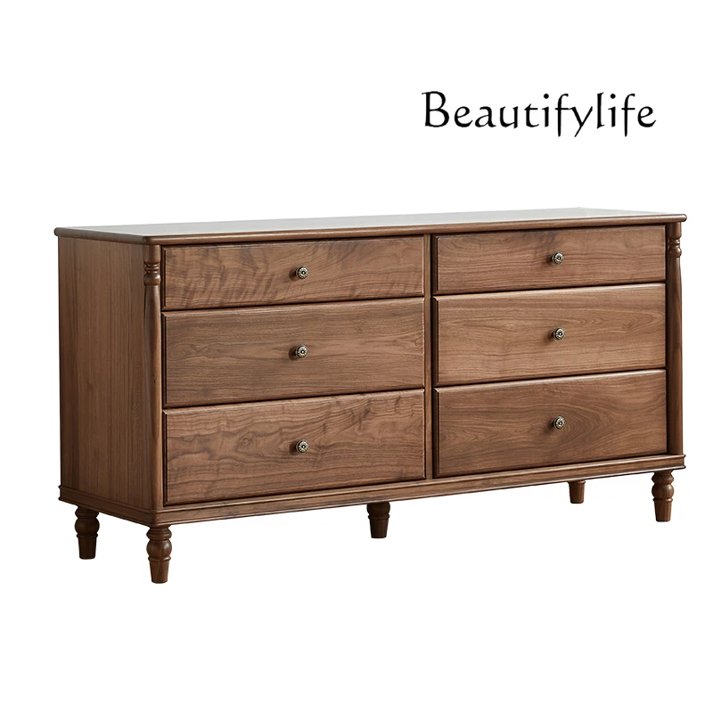 

North American Black Walnut Solid Wood Six-Bucket Storage Cabinet American Simple Drawer Bedroom Locker