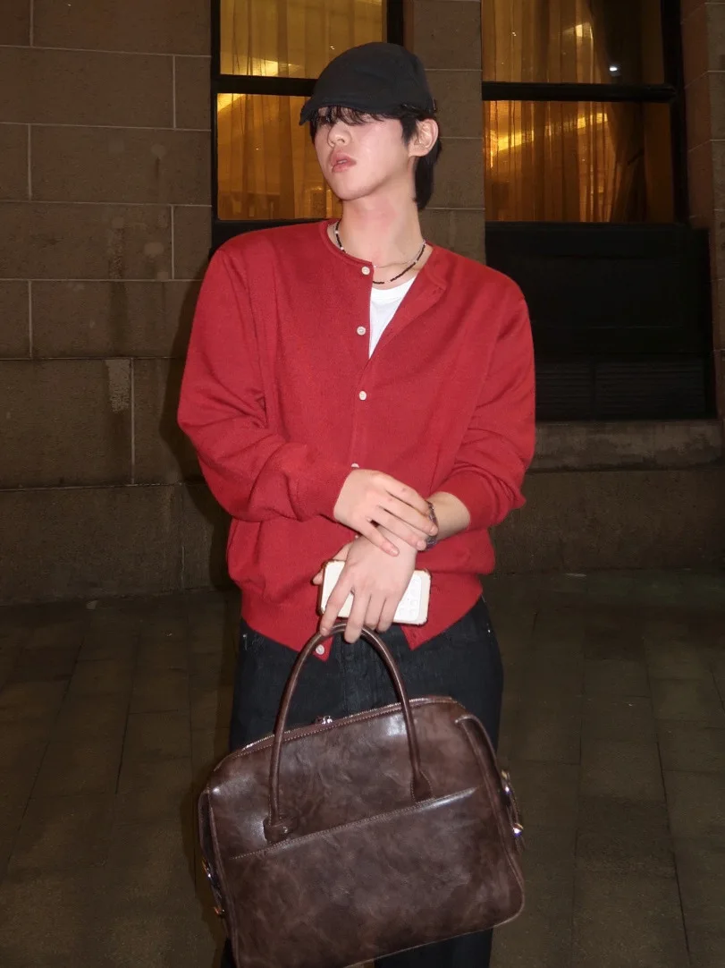 

Мужской вязаный кардиган TANGZ Studio: свободный повседневный свитер с круглым вырезом в корейском стиле, осенняя модная верхняя одежда, комфортная посадка