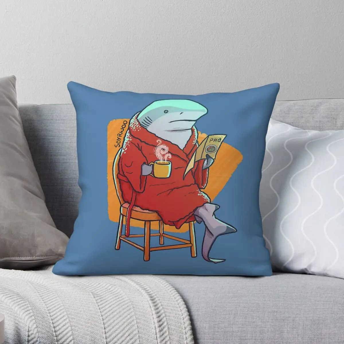 Shark Light Reading Square Pillowcase Polyester Linen Velvet Printed Zip Decorative Throw Pillow Case Home Cushion Wholesale 18