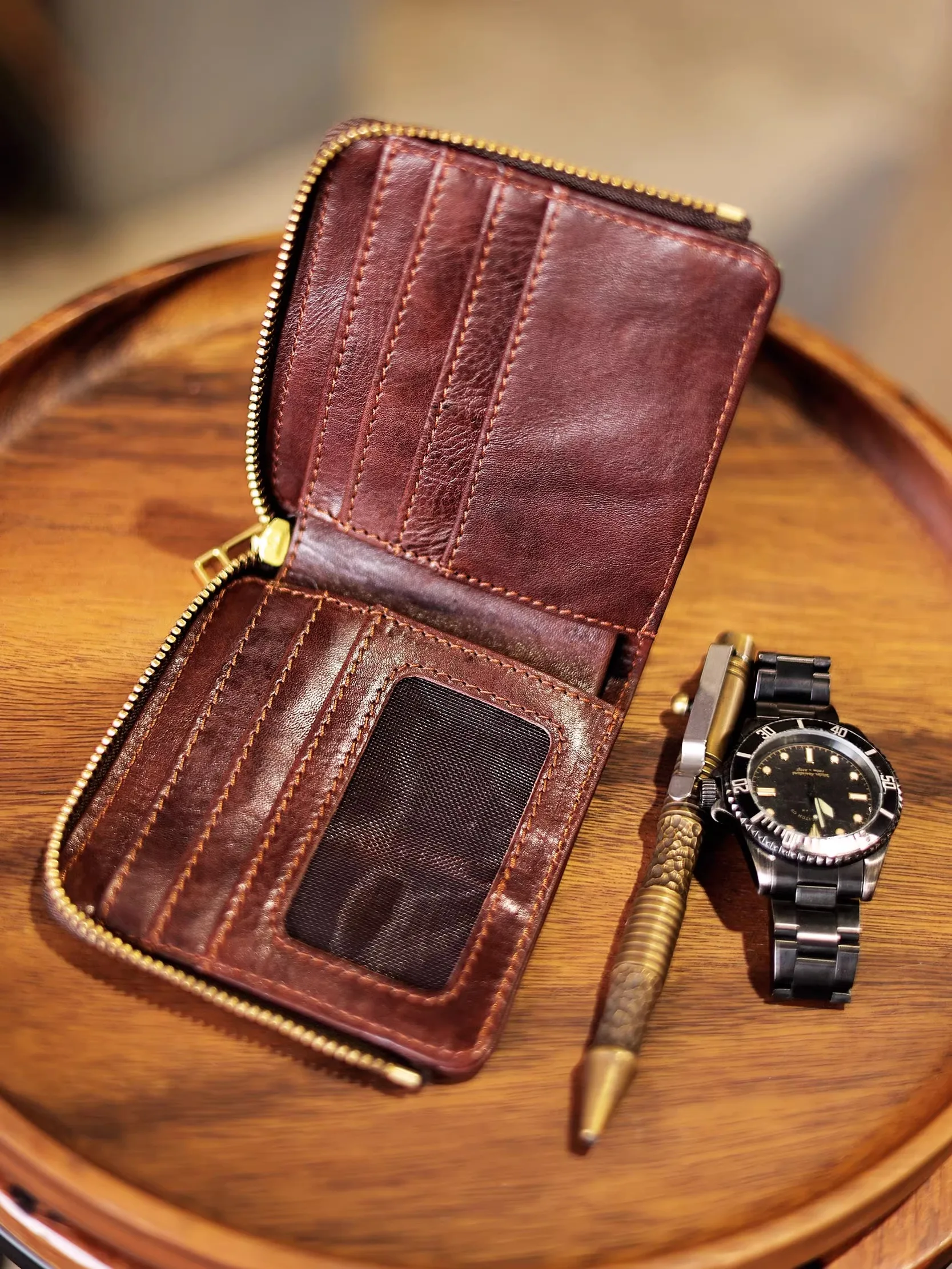 Fashion high-quality vegetable tanned cowhide men's short wallet simplevintage genuine leather ID credit card holder coin purse