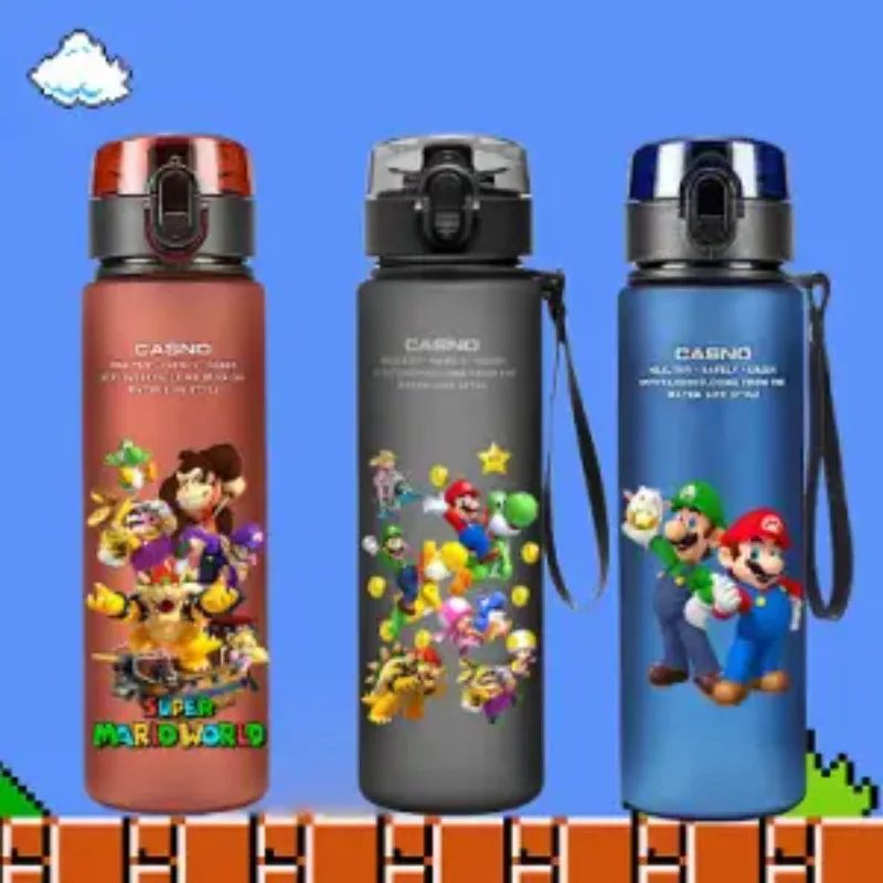 Super Mario 560ML kubek na wodę przenośny plastikowy postacie z kreskówek o dużej pojemności Bowser Luigi butelka na wodę dla sportowców ćwiczących