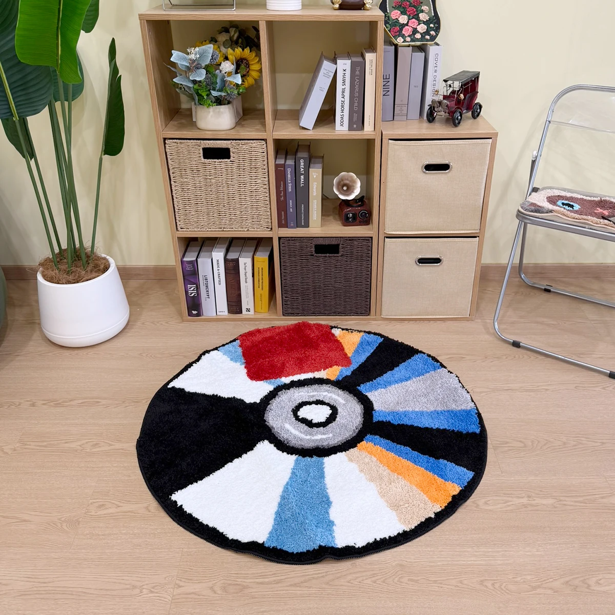Lebhafter, runder, getufteter Beflockungsteppich in CD-Form, rutschfester 3D-Teppich mit weichem Flor, moderne Heimdekoration für Wohnzimmer und Schlafzimmer – Detail 3