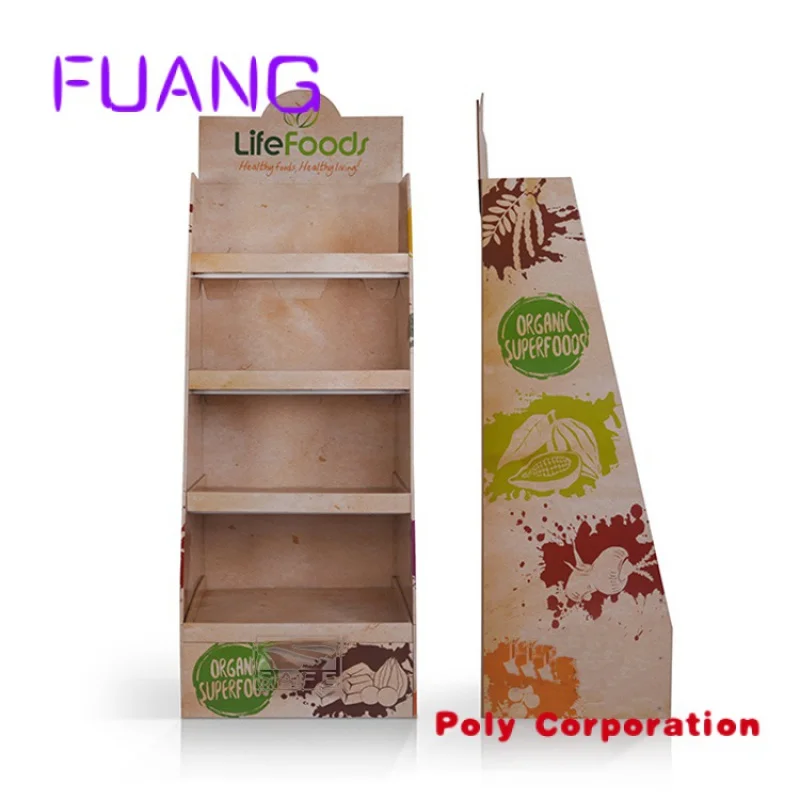 Publicidade Pop Up Corrugated Carton Display Rack para batatas fritas Snacks Custom Retail Pos Cardboard Floor Display Stand