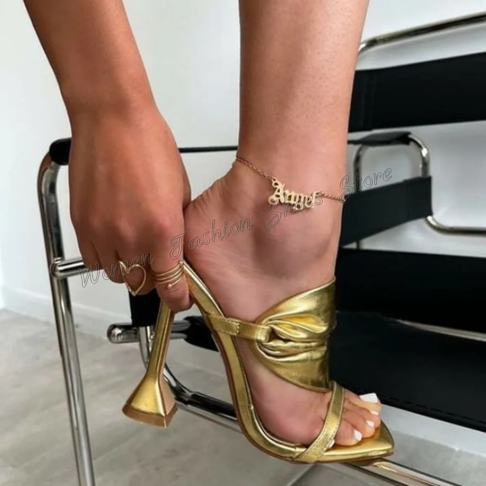 Gold Square Toe Open Toe Slippers Strange Style Heels High Heel Shoes for Women Fashion Heels Shoes 2024 Zapatos Para Mujere