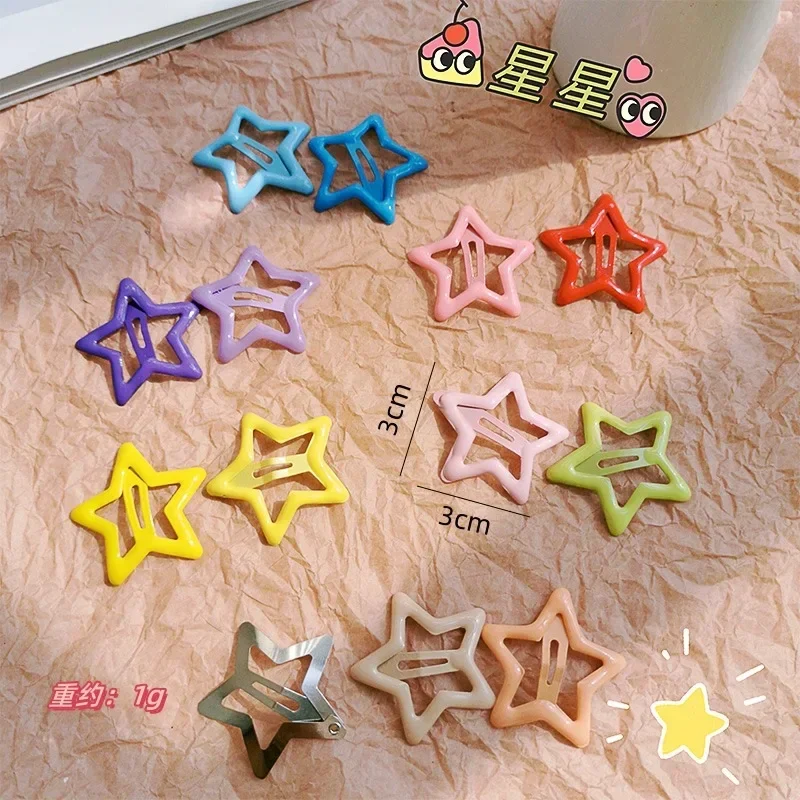 10pcs Colorful Star BB Hair Clips Girls Y2K Cute Star Barrettes Women Simple Metal Snap Clip Headdress Hair Jewelry Accessories