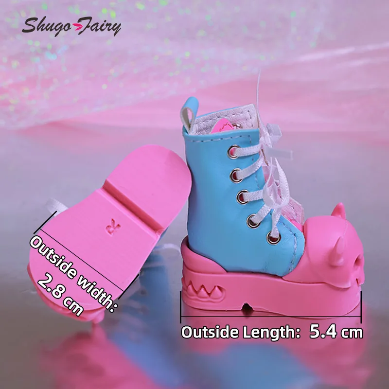 Shuga Fee Halloween Duivel Schoenen Voor 1/4 Slanke Una Bjd Pop Mini Speelgoed Hoge Laarzen Zwart En Roze Kleuren Schoenen WX4-299