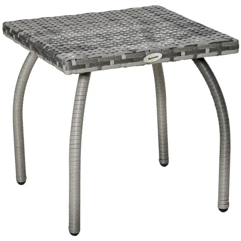 

Cozy Chic Style Garden Table, Epoxy Metal Side Table, Grey Imitation Rattan Polyethylene Woven