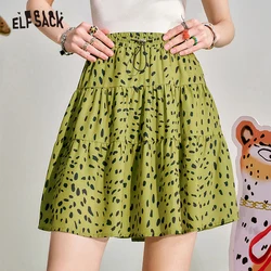 ELFSACK 2024 Summer New Leopard Pattern A-line Half Skirt Women's Elastic Waist Pig Nose Buckle Design Short Skirt