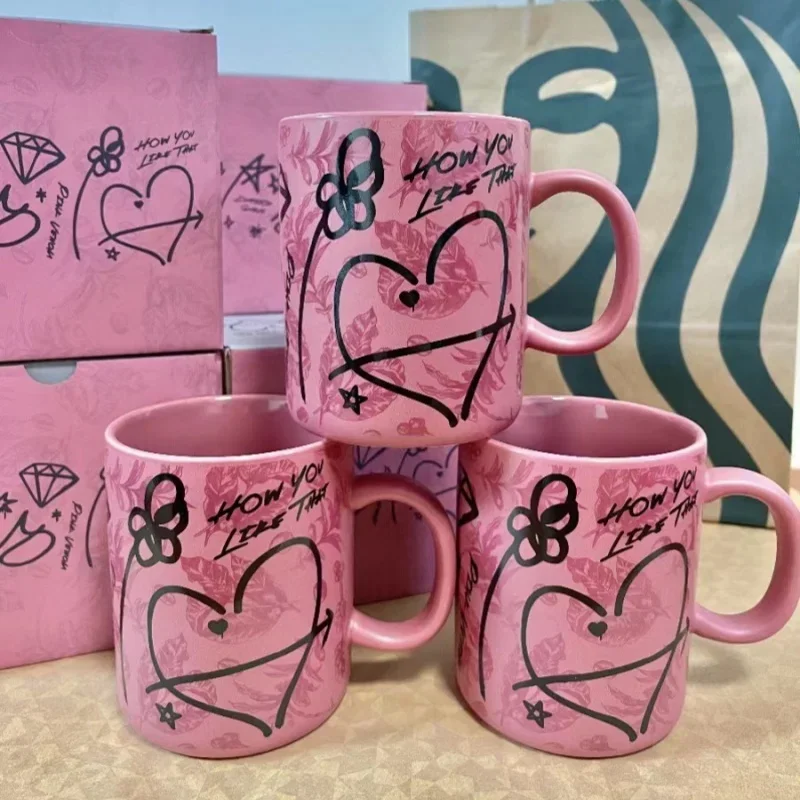 Newly Arrived Ceramic Mugs Pink And Black Cup Ceramic Large Capacity Graffiti Insulated Mug And Mugs Coffee Cup Mug Holiday Gift