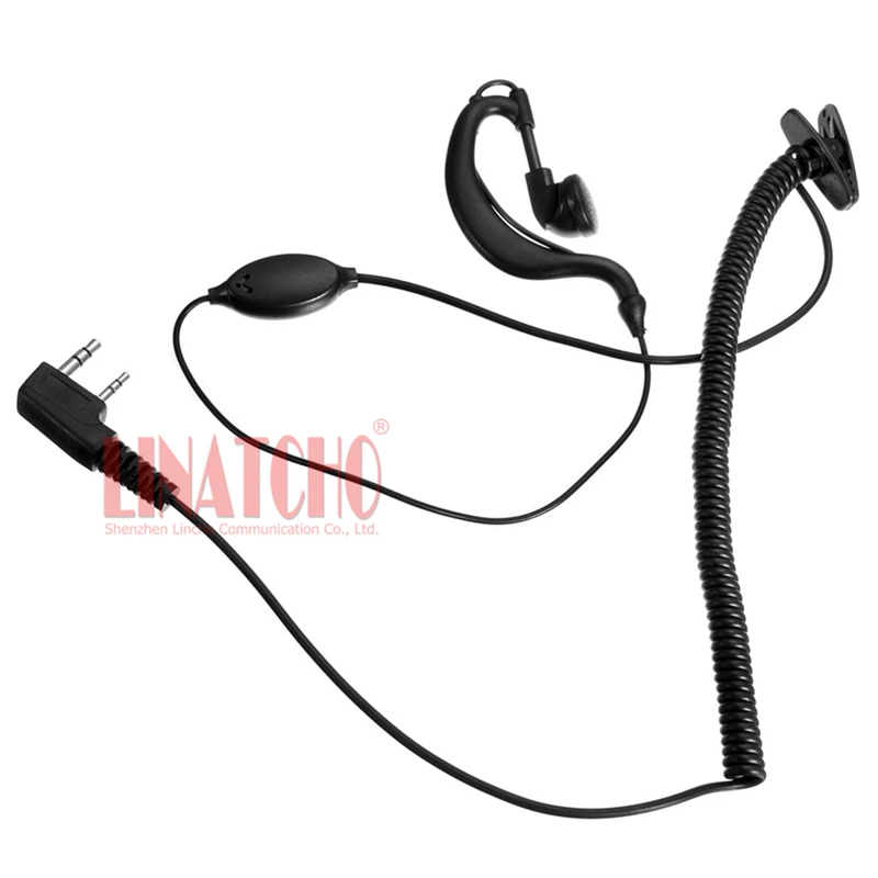 Black Universal Walkie Talkie Retractable Curly Earplug Earphone With Wire PTT Mic K Type Connector