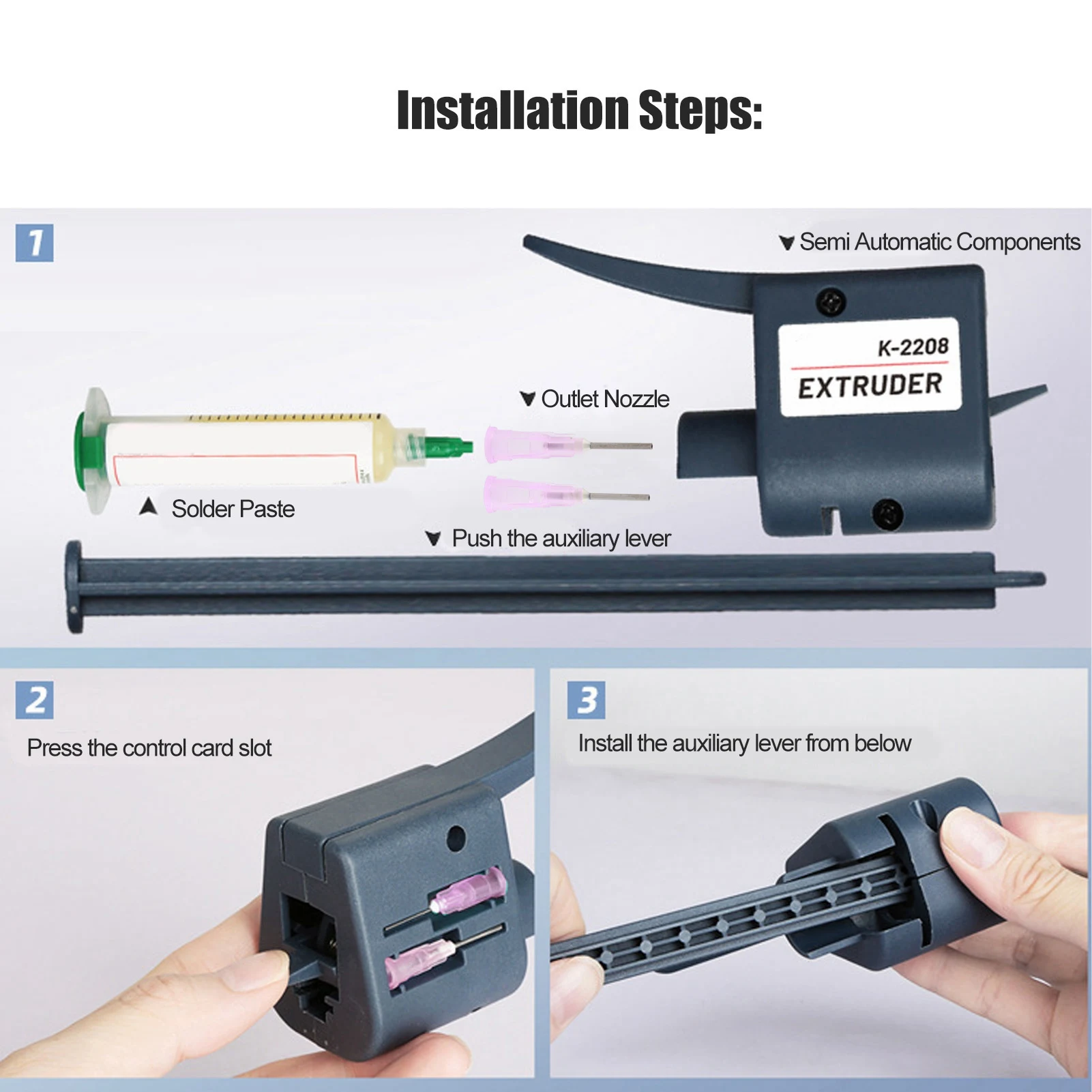 

K2208 Solder Paste Extruder with 1.3mm 1.3mm Nozzles Portable Soldering Flux Glue Dispenser Solder Paste Extruder with Nozzle