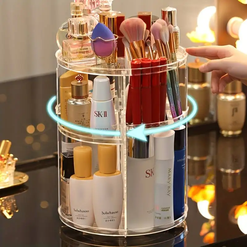 360° Rotating Acrylic Makeup Organizer，Cosmetic Storage Box for Skincare, Lipstick & More - Perfect for Dorms & Bathroom Vanity