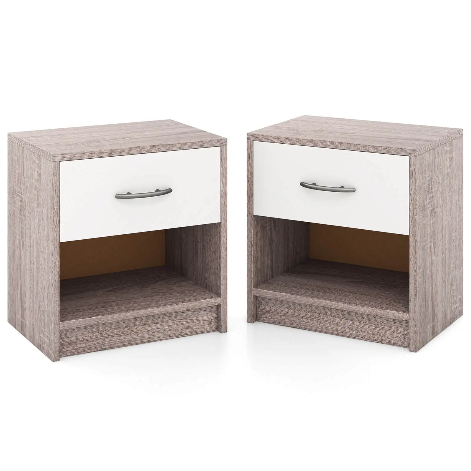 

Set of 2 Nightstand Bedside Table w/ Drawer Open Storage Shelf for Small Spaces