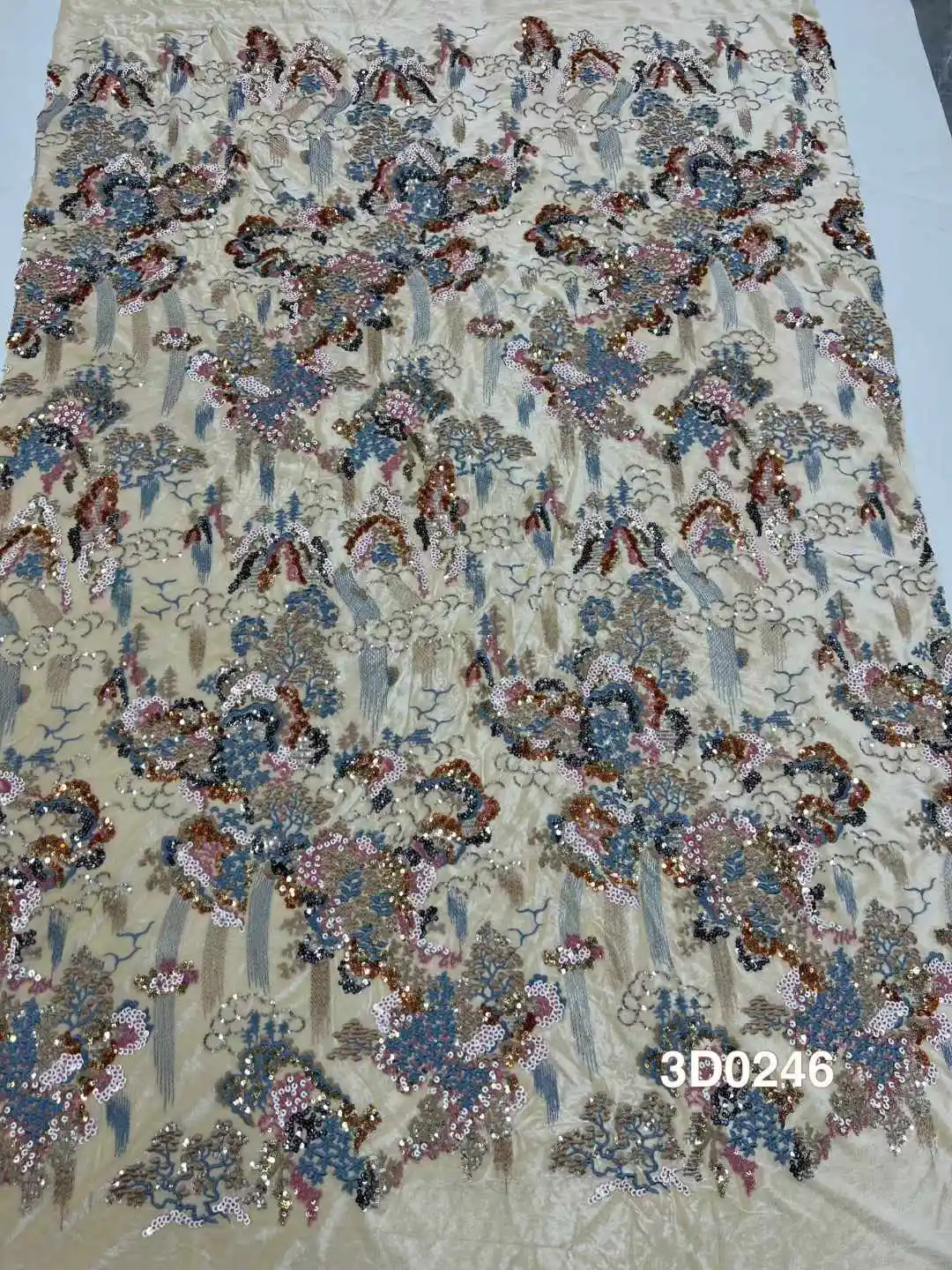 Fannel, Sequin French Embroidery, Colorful Sequins Embroidery Velvet African Fabric, Evening Dresses, Stage Costumes