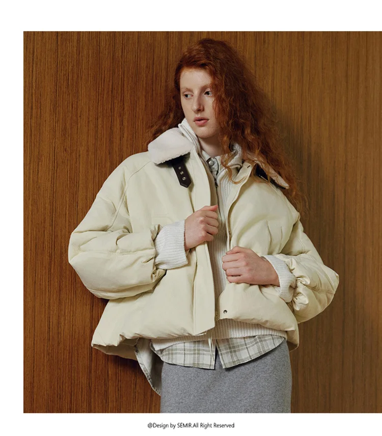 Semir Down Jacket Women Raglan Sleeve Removable Fur Collar 2026 New Winter Oversize Bud-Style Retro Outerwear Women's Clothing