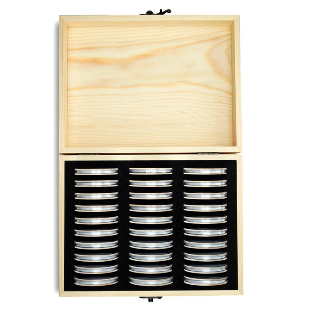 

Commemorative Coin Box Wooden Storage Case Adjustable For 17/22/27/32/37Mm Coins Organizer Display Kit Safe