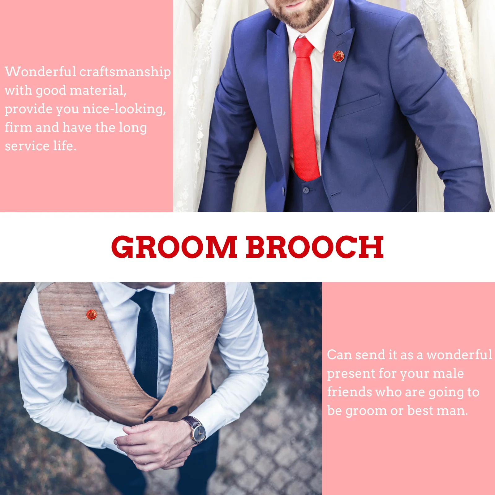 1 個ゴールデンブローチ絶妙な銅中国風新郎結婚式用品ベストマン衣類装飾銅ブローチ結婚式用品