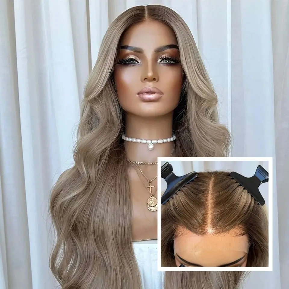 

Новый стильный длинный парик с волнистыми прядями для женщин, предварительно проработанный, блонд-коричневый омбре, высококачественный синтетический парик с кружевной основой для костюма рокера