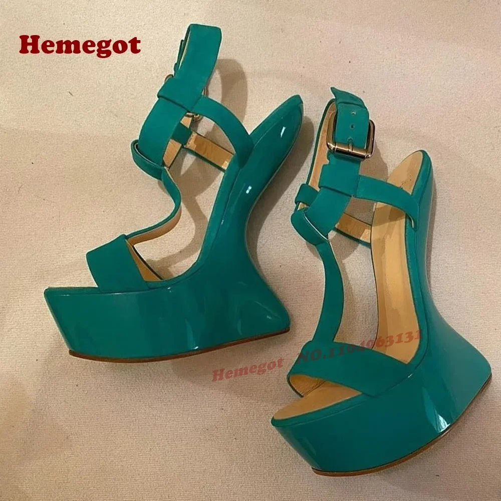 Yellow Strange Style T-Strap Sandals Open Toe Platform Ankle Buckled Slingback Women's Sandals Summer Side Air Suede Runway Shoe view 3