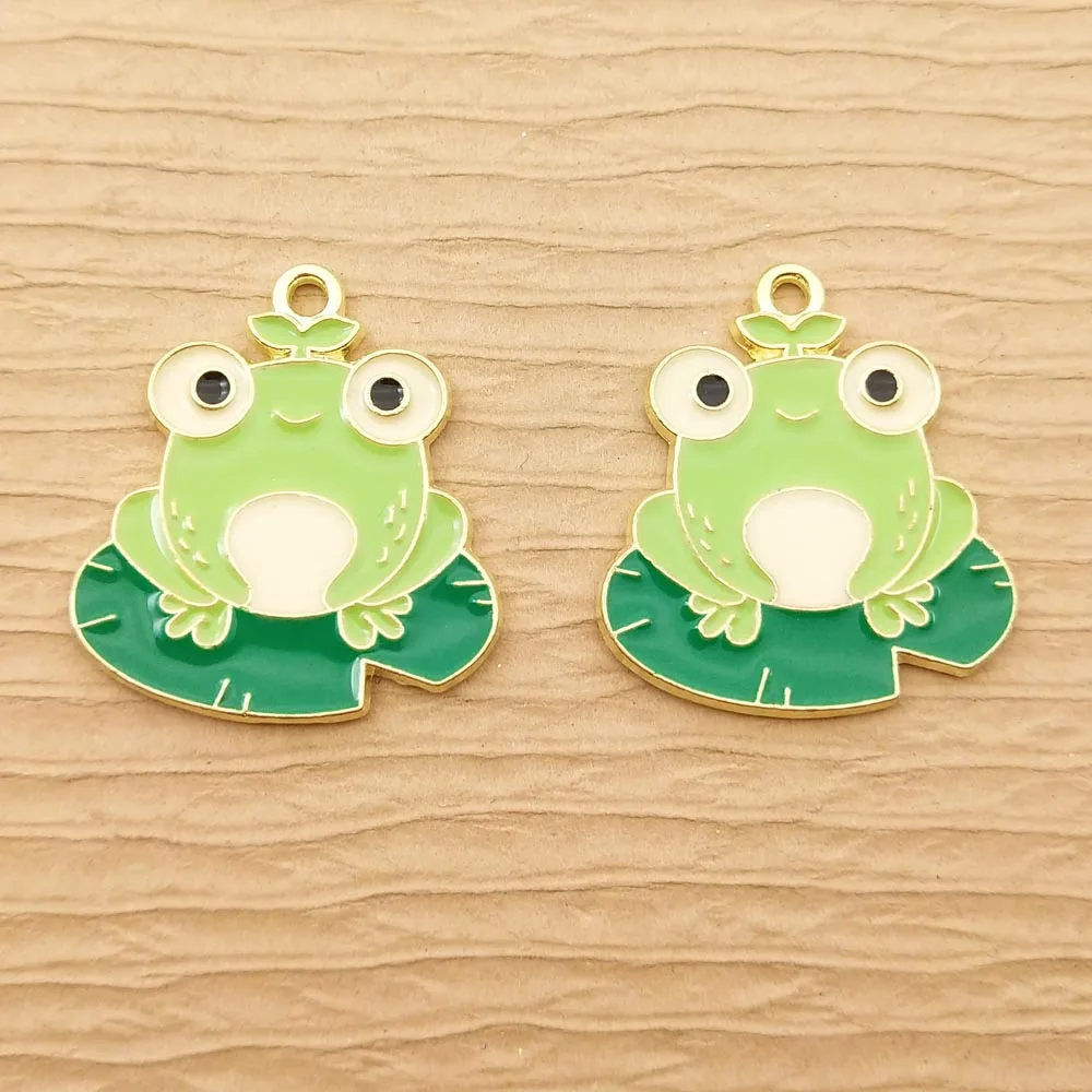 10pcs Frog Charm for Jewelry Making Enamel Necklace Pendant Diy Craft Supplies Accessories Gold Plated