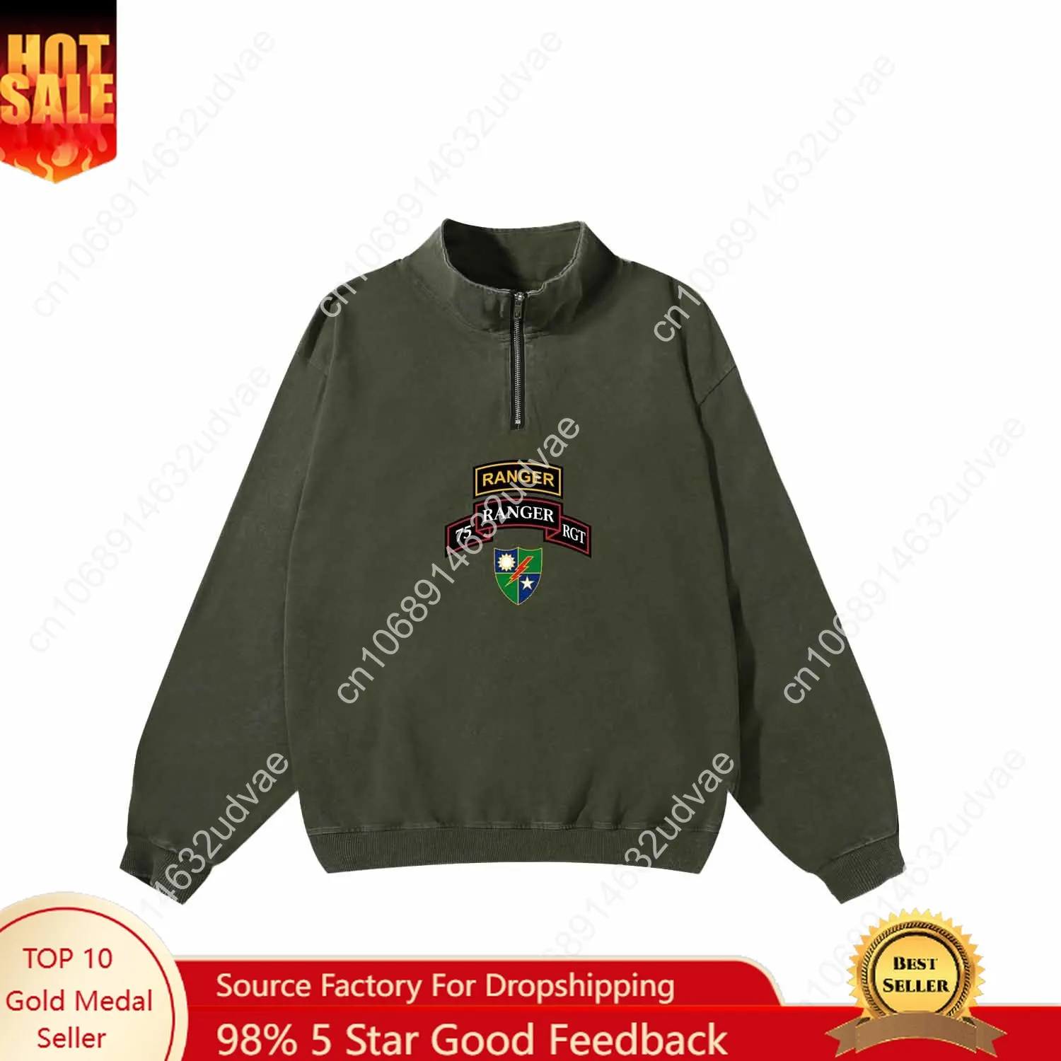 Leger 75e Ranger rgt Retro Sweatshirt Man Vrouw Tiener Vintage Pullover Halve Rits Zweet Op maat gemaakte Tops Mouwen T-shirt