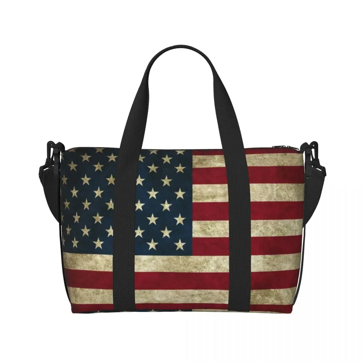 Custom Vintage American Flag Tote Bag Women Large Capacity USA Proud Beach Gym Shoulder Travel Bag