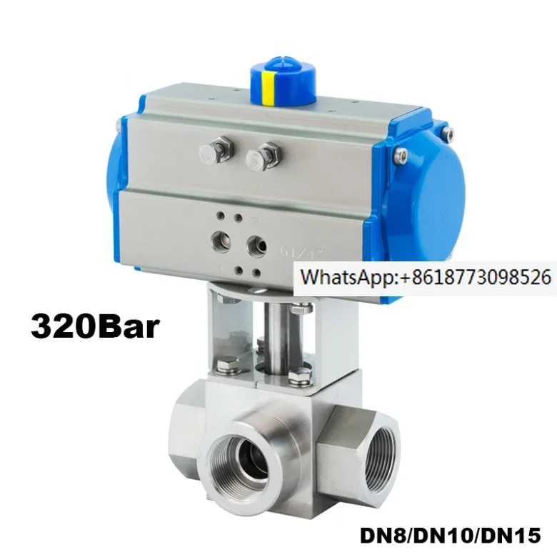 DN8/DN10/DN15 32Mpa 300bar High Pressure Ball valve 3 Way Stainless steel SS304 Pneumatic Ball Valve 1/4 3/8 1/2 T L Type