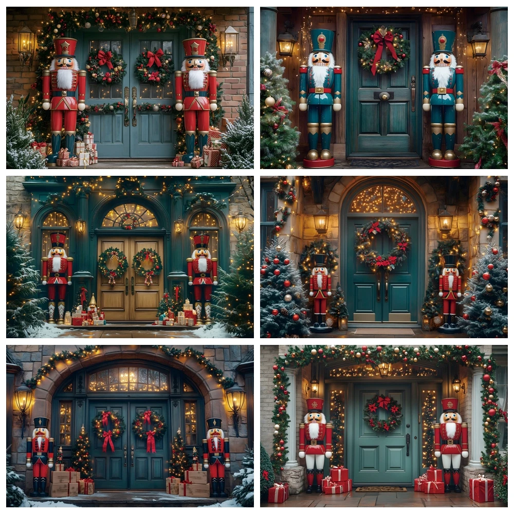 Merry Christmas Photography Backdrop Red Nutcracker Soldier Castle Wreath Xmas Tree Gifts Background Family Party Decoration