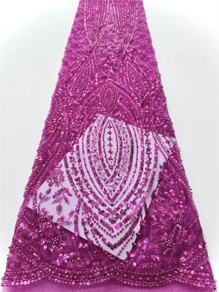 Luxury Sequins African Lace Fabric 2024 High Quality Nigerian Wedding Bridal Embroidery French Tulle Mesh Sewing 5 Yards ShiT