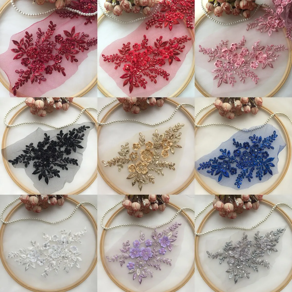 DIY Beading Lace Hand beaded Flowers Leaves Embroidery Mesh Lace