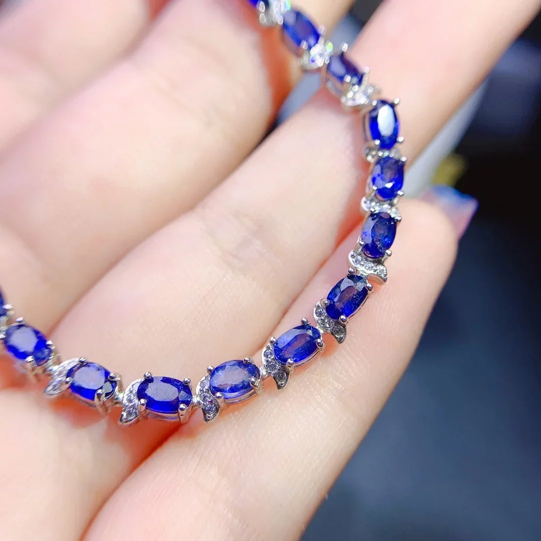 

925 sterling silver set pure natural sapphire bracelet exquisite fashion women's jewelry exquisite wedding jewelry luxury