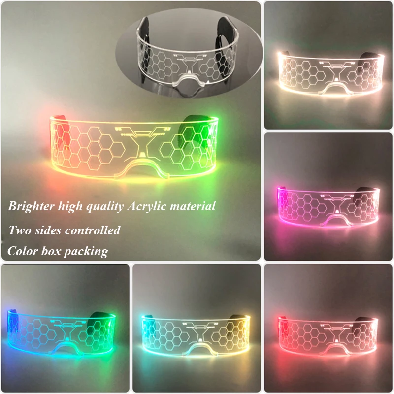 Leuchtende futuristische Cyberpunk-Brille, 7-Farben-Wechsel, leuchtende LED-Brille, blinkende Brille, für Männer und Frauen, Nachtclub-Cosplay-Zubehör – Detail 5