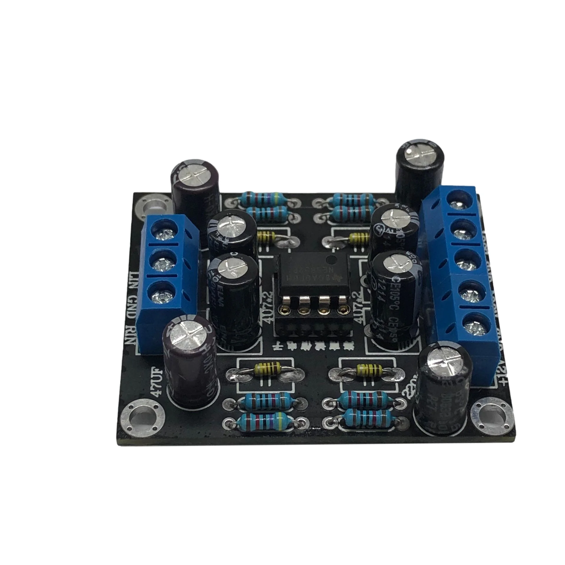 Catu Daya Tunggal Dual Channel Amplifier Depan Modul Kapasitor Mobil Tersedia Versi NE5532 (Papan Jadi)